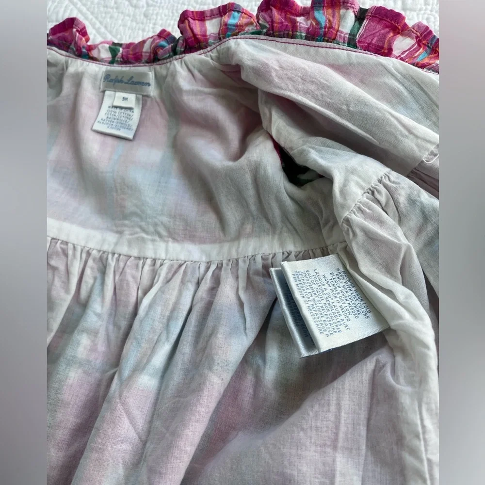 Ralph Lauren Baby Girl Madras Plaid Ruffle Wrap Dress 9 Months Like New infant